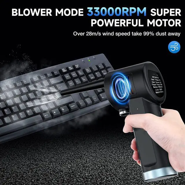 Alt view image 2 of 7 - Air Duster for Computer Keyboard Cleaning - Cordless, Rechargeable 6000mAh Battery,Powerful Brushless Motor and 10W Fast Charging Air Duster Compressed Air