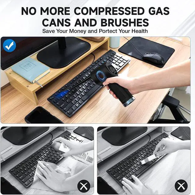Alt view image 6 of 7 - Air Duster for Computer Keyboard Cleaning - Cordless, Rechargeable 6000mAh Battery,Powerful Brushless Motor and 10W Fast Charging Air Duster Compressed Air