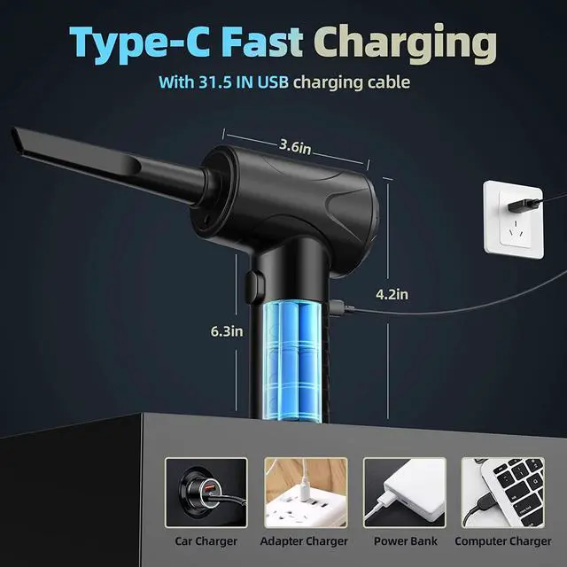 Alt view image 6 of 7 - Compressed Air Duster, CORN 100000RPM Electric Air Duster & Vacuum Cleaner 2 in 1 Rechargeable, Air Blower for Compute and Keyboard, Cordless Air Duster 7500MAH, Good Replace Compressed Air Can
