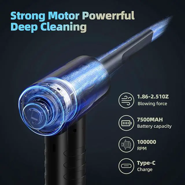 Alt view image 4 of 7 - Compressed Air Duster, CORN 100000RPM Electric Air Duster & Vacuum Cleaner 2 in 1 Rechargeable, Air Blower for Compute and Keyboard, Cordless Air Duster 7500MAH, Good Replace Compressed Air Can