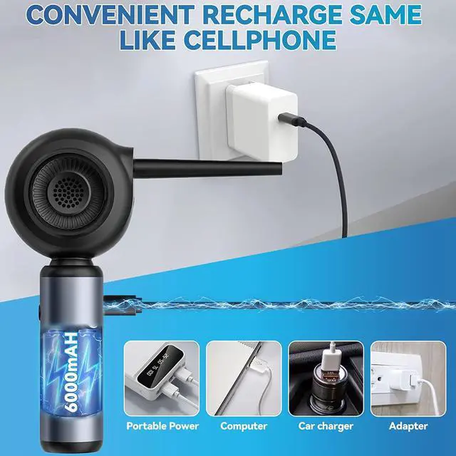 Alt view image 7 of 7 - Compressed Air Duster, CORN Electric Air Duster 50000RPM Rechargeable, Cordless Air Blower and Vacuum Cleaner 2-in-1 Replaces Compressed Air Cans Canned Air for Cleaning Computer Keyboard Camera