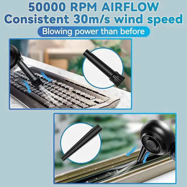 Alt view image 3 of 7 - Compressed Air Duster, CORN Electric Air Duster 50000RPM Rechargeable, Cordless Air Blower and Vacuum Cleaner 2-in-1 Replaces Compressed Air Cans Canned Air for Cleaning Computer Keyboard Camera