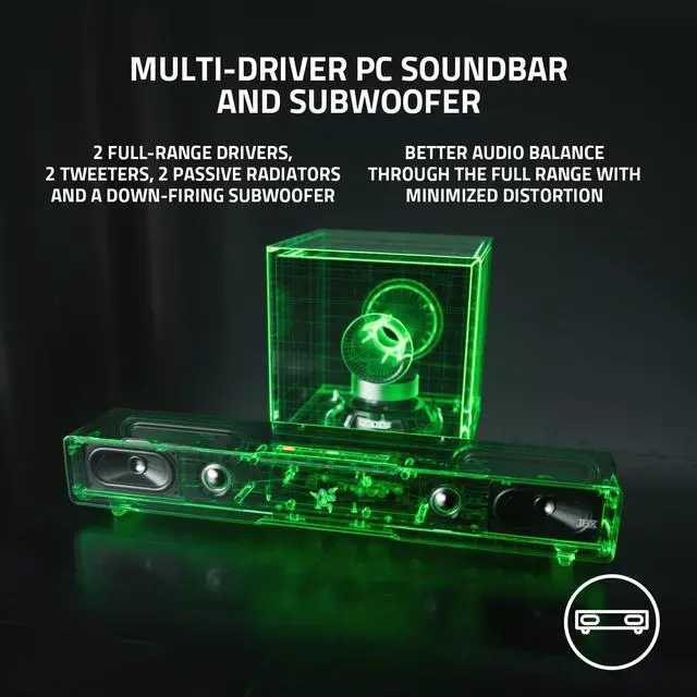 Alt view image 3 of 6 - Razer Leviathan V2: Multi-Driver PC Gaming Soundbar with Subwoofer - THX Spatial Audio - Compact Design - Chroma RGB - Bluetooth 5.2 - for PC, Desktop/Laptop, Smartphones, Tablets & Nintendo Switch