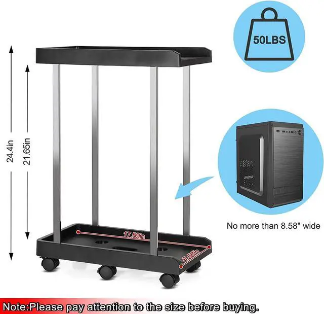 Alt view image 2 of 6 - CORN Tower Stand, PC Stand 2-Tier CPU Stand with 6 Locking Caster Wheels Suitable for Most PC (Plastic)