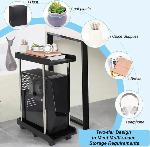 Alt view image 5 of 6 - CORN Tower Stand, PC Stand 2-Tier CPU Stand with 6 Locking Caster Wheels Suitable for Most PC (Plastic)
