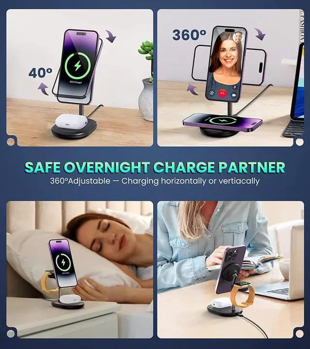 Alt view image 6 of 6 - 3 in 1 Wireless Charging Station for Multiple Devices Apple, 18W QC3.0 Fast Magnetic MagSafe Charger Stand, Gifts for iPhone 14 13 12 Pro Max/Plus/Pro/Mini, iWatch Ultra/8/7/6/5/4/3/2 AirPods