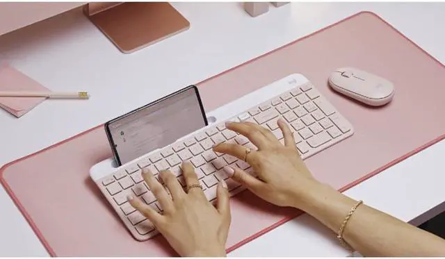 Alt view image 3 of 6 - Logitech Slim Multi-Device K580 Wireless Keyboard 2.4Ghz and Bluetooth Dual-mode Connectivity with Phone Holder Quiet and Compact For office Desktops, Laptops, Tablets