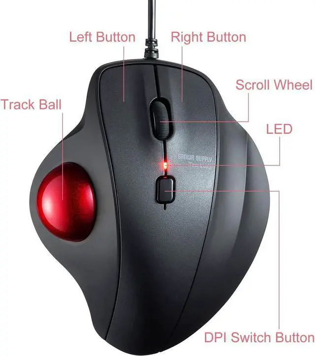 Alt view image 3 of 7 - CORN Wired Ergonomic Trackball Mouse, Optical Vertical Rollerball Mice, Silent Buttons, 34mm Trackball, 600/800/1200/1600 Adjustable DPI, Compatible with MacBook, Laptop,PC, Windows, macOS