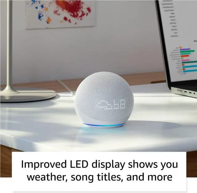 Alt view image 4 of 7 - All-New  (5th Gen, 2022 release) with clock | Smart speaker with clock and Alexa | Glacier White