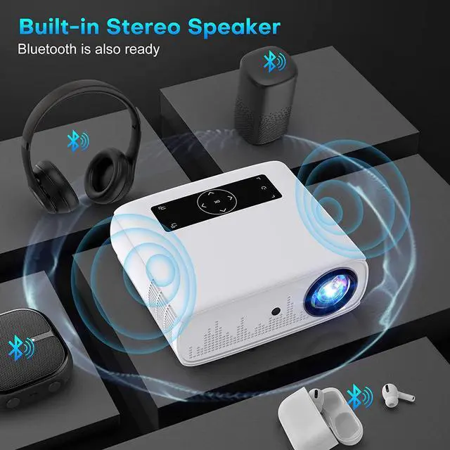 Alt view image 4 of 7 - Projector, 15000lux 490ANSI Native 1080P WiFi Bluetooth Projector, 300'' Video Projector, Supports 4K & Zoom, 5G Sync, Compatible with HDMI USB/AV/Smartphone/Pad/Laptop/DVD/TV Stick/ PS5