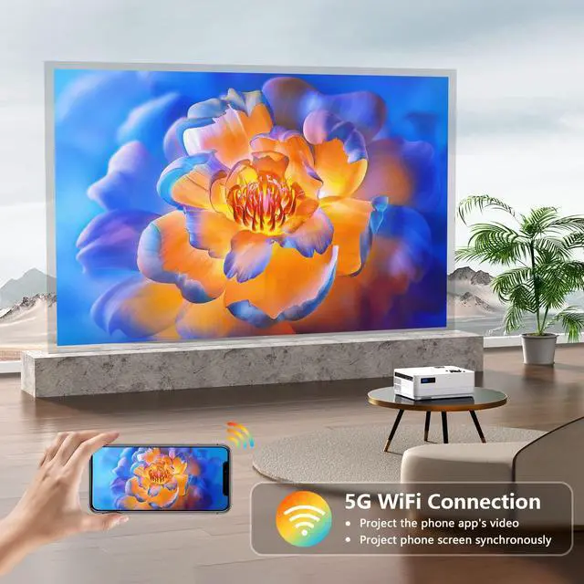 Alt view image 4 of 7 - 5G WiFi Bluetooth Native 1080P Projector, 12000LM Full HD Movie Projector, 300" Display Support 4k Home Theater,Compatible with iOS/Android/XBox/PS4/TV Stick/HDMI/USB (White)