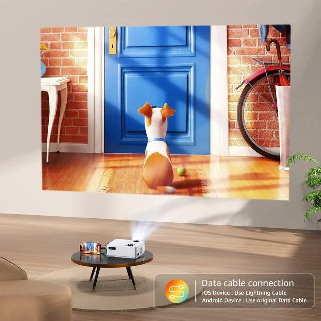 Alt view image 6 of 7 - 5G WiFi Bluetooth Native 1080P Projector, 12000LM Full HD Movie Projector, 300" Display Support 4k Home Theater,Compatible with iOS/Android/XBox/PS4/TV Stick/HDMI/USB (White)