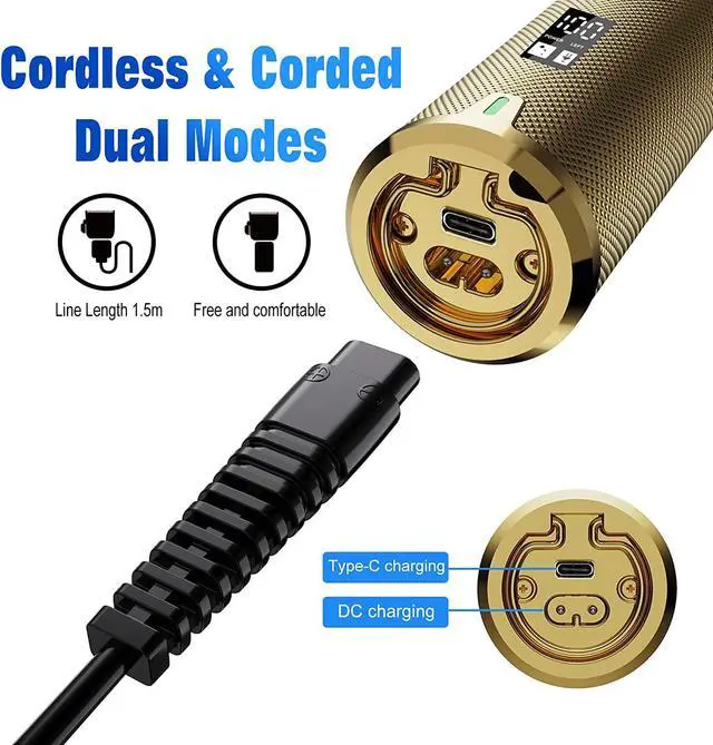 Alt view image 6 of 7 - Professional Hair Clippers for Men - Cordless Barber Clippers for Hair Cutting, Rechargeable Hair Beard Trimmer with LED Display & Quality Travel Storage Case (Gold)