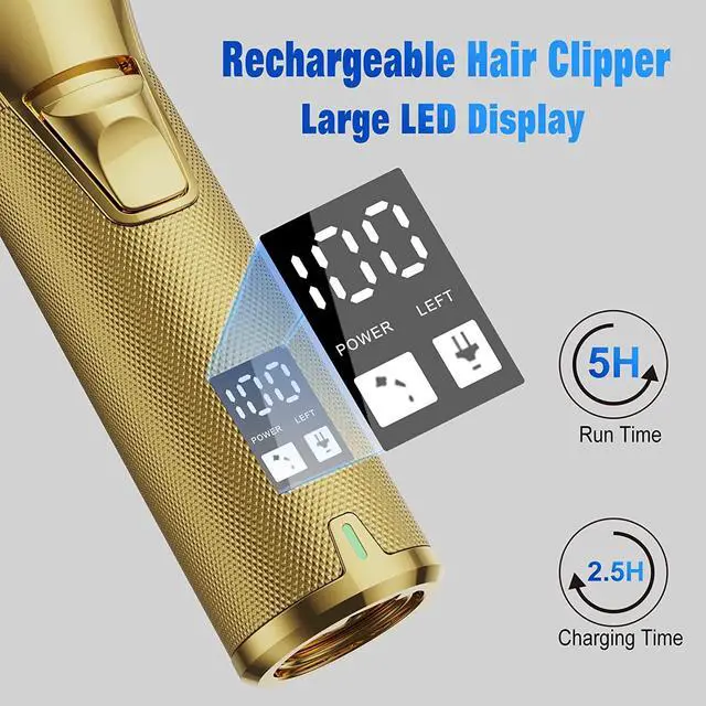 Alt view image 4 of 7 - Professional Hair Clippers for Men - Cordless Barber Clippers for Hair Cutting, Rechargeable Hair Beard Trimmer with LED Display & Quality Travel Storage Case (Gold)