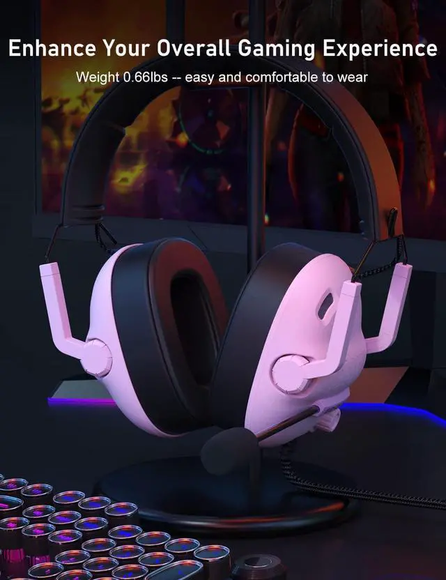 Alt view image 4 of 7 - SG500 Gaming Headset for PS5 PS4 Xbox, Surround Sound Headset with Noise Canceling Microphone - Detachable Memory Foam Ear Pads Portable Foldable Headphones for PC Switch Laptop - Pink