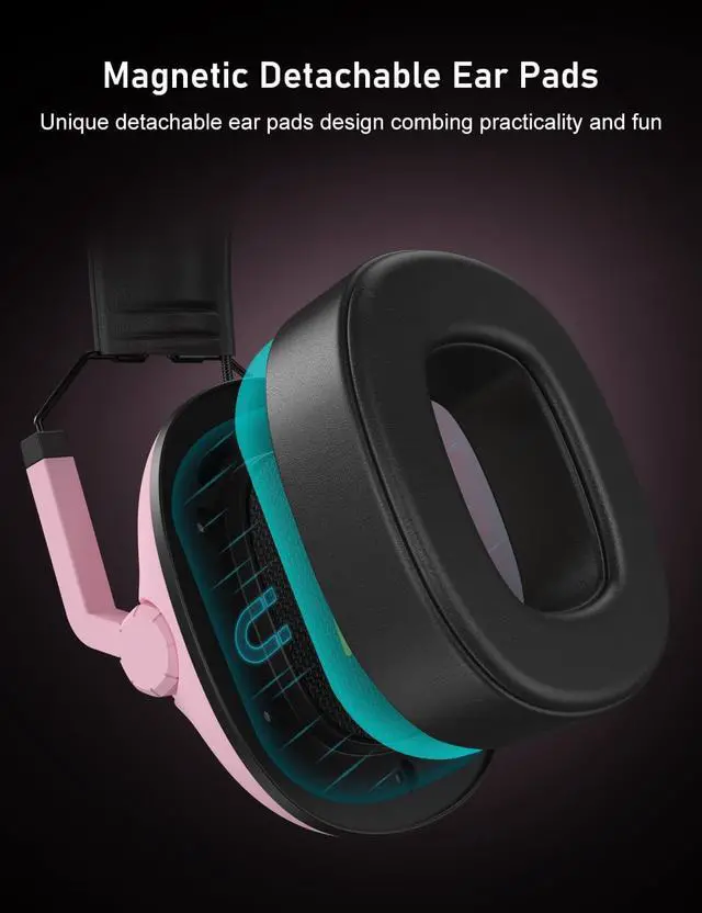 Alt view image 6 of 7 - SG500 Gaming Headset for PS5 PS4 Xbox, Surround Sound Headset with Noise Canceling Microphone - Detachable Memory Foam Ear Pads Portable Foldable Headphones for PC Switch Laptop - Pink