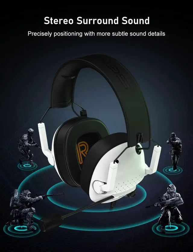 Alt view image 4 of 7 - SG500 Gaming Headset for PS5 PS4 Xbox, Surround Sound Headset with Noise Canceling Microphone - Detachable Memory Foam Ear Pads Portable Foldable Headphones for PC Switch Laptop - White