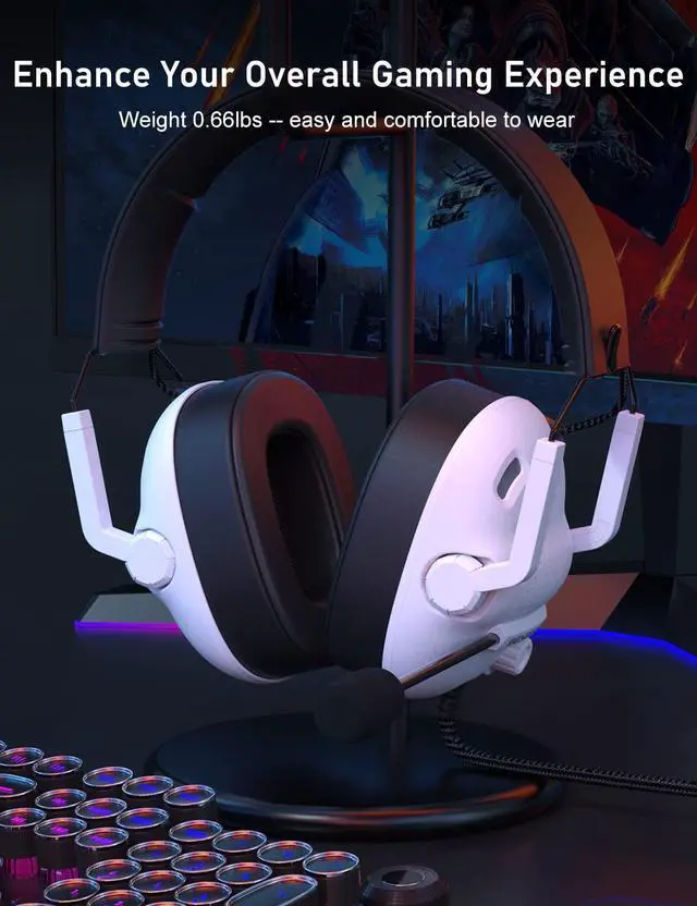 Alt view image 7 of 7 - SG500 Gaming Headset for PS5 PS4 Xbox, Surround Sound Headset with Noise Canceling Microphone - Detachable Memory Foam Ear Pads Portable Foldable Headphones for PC Switch Laptop - White
