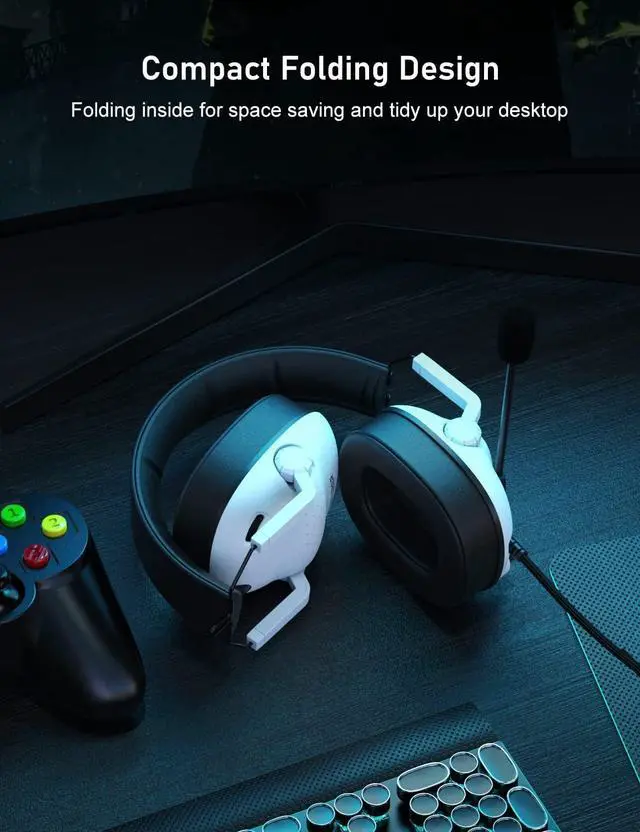 Alt view image 2 of 7 - SG500 Gaming Headset for PS5 PS4 Xbox, Surround Sound Headset with Noise Canceling Microphone - Detachable Memory Foam Ear Pads Portable Foldable Headphones for PC Switch Laptop - White