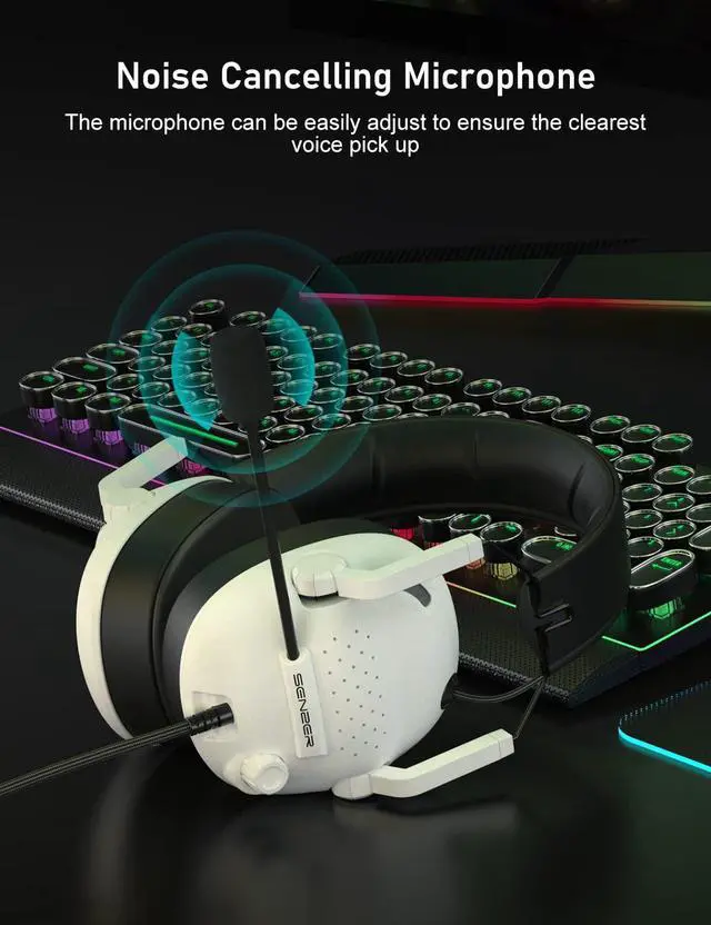 Alt view image 6 of 7 - SG500 Gaming Headset for PS5 PS4 Xbox, Surround Sound Headset with Noise Canceling Microphone - Detachable Memory Foam Ear Pads Portable Foldable Headphones for PC Switch Laptop - White