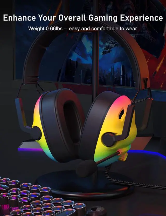 Alt view image 7 of 7 - SG500 Gaming Headset for PS5 PS4 Xbox, Surround Sound Headset with Noise Canceling Microphone - Detachable Memory Foam Ear Pads Portable Foldable Headphones for PC Switch - Gradient