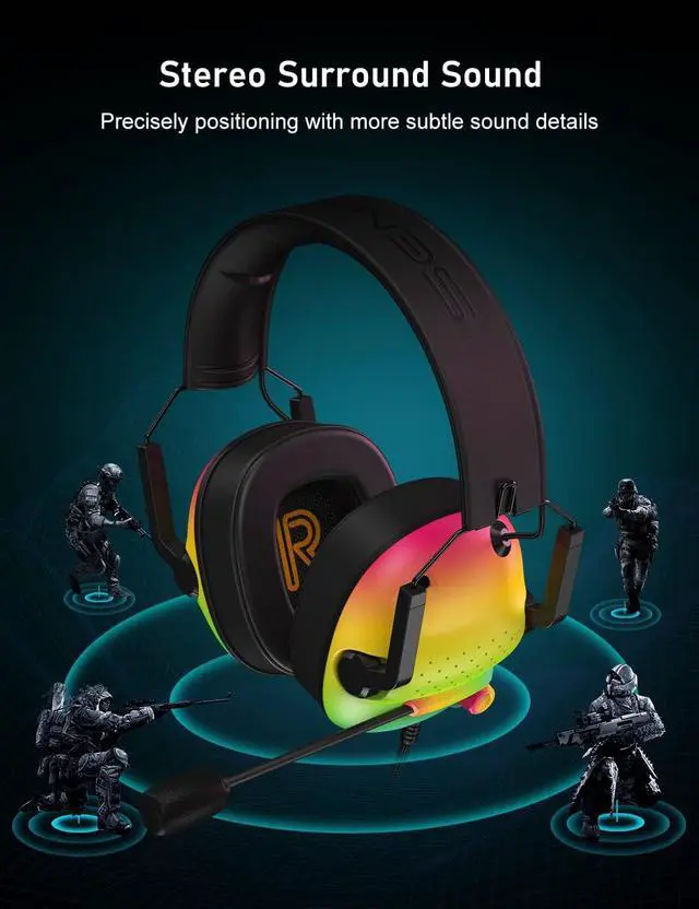 Alt view image 2 of 7 - SG500 Gaming Headset for PS5 PS4 Xbox, Surround Sound Headset with Noise Canceling Microphone - Detachable Memory Foam Ear Pads Portable Foldable Headphones for PC Switch - Gradient