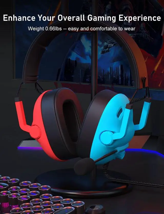 Alt view image 5 of 7 - SG500 Gaming Headset for PS5 PS4 Xbox, Surround Sound Headset with Noise Canceling Microphone - Detachable Memory Foam Ear Pads Portable Foldable Headphones for PC Switch - Red&Blue