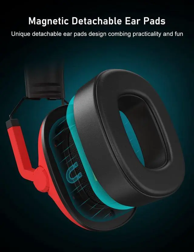Alt view image 6 of 7 - SG500 Gaming Headset for PS5 PS4 Xbox, Surround Sound Headset with Noise Canceling Microphone - Detachable Memory Foam Ear Pads Portable Foldable Headphones for PC Switch - Red&Blue