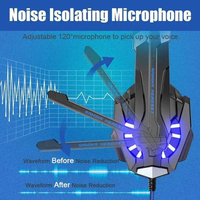 Alt view image 3 of 7 - G9000 Stereo Gaming Headset for PS4 PC Xbox One PS5 Controller, Noise Cancelling Over Ear Headphones with Mic, LED Light, Bass Surround, Soft Memory Earmuffs for Laptop Mac Nintendo NES Games