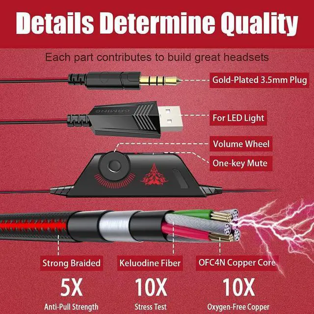 Alt view image 4 of 7 - G9000 Stereo Pro Gaming Headset for PS4, PC, Xbox One Controller, Noise Cancelling Over Ear Headphones with Mic, LED Light, Bass Surround, Soft Memory Earmuffs for Laptop Mac Wii Accessory Kits