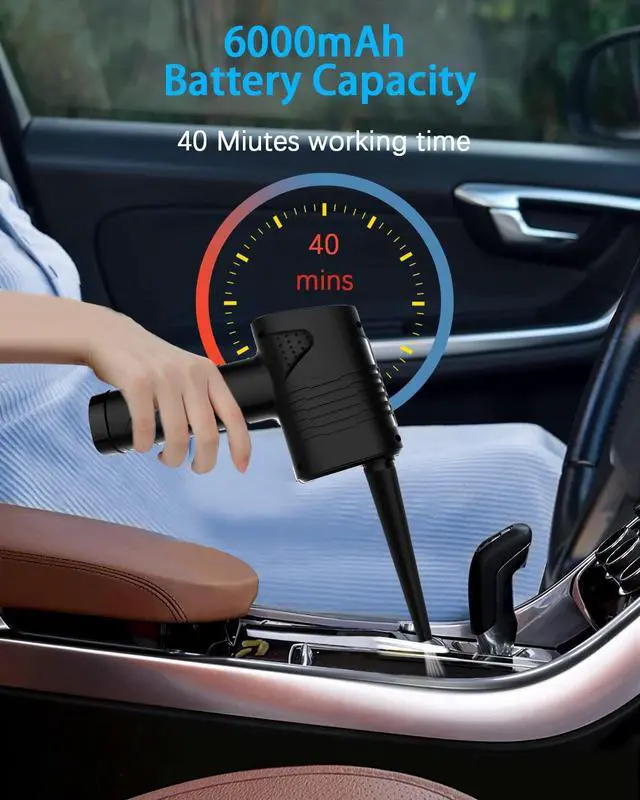 Alt view image 4 of 7 - Compressed Air Duster, 6000mAh 3-Gear to 40000 RPM Compressed Air Duster with LED Screen, Portable Electric Air Can, Cordless Blower Computer Cleaning Kit, Brushless motor, low noise