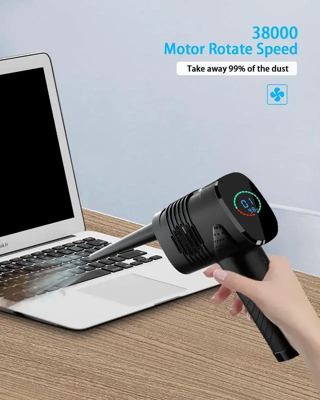 Alt view image 2 of 7 - Compressed Air Duster, 6000mAh 3-Gear to 40000 RPM Compressed Air Duster with LED Screen, Portable Electric Air Can, Cordless Blower Computer Cleaning Kit, Brushless motor, low noise