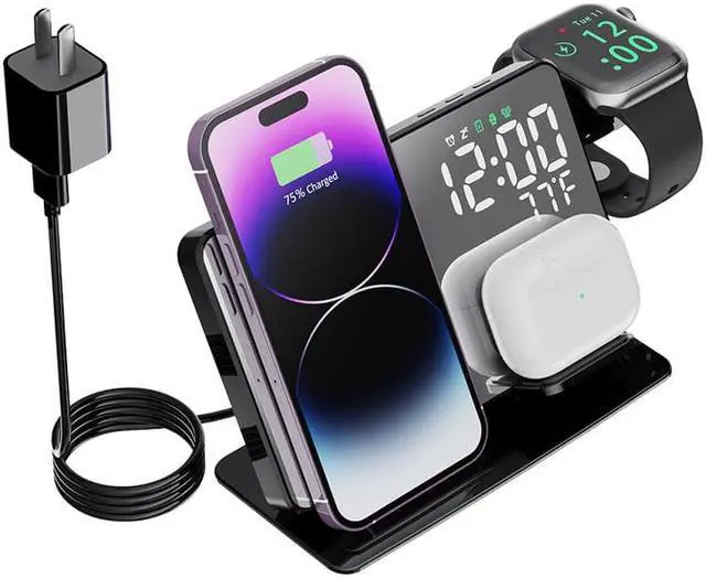 Main image of 15W New Innovative Product Wireless Charger Clock LED Desktop Digital Alarm Clock Wireless Charger With Temperature, Wireless Charger Stand for Tablet, Smart Watch, Microphone, Earphone