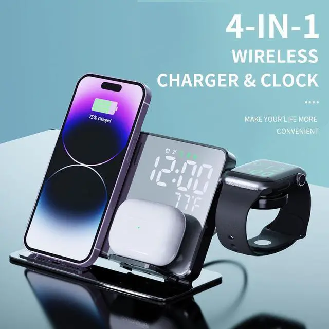 Alt view image 3 of 3 - 15W New Innovative Product Wireless Charger Clock LED Desktop Digital Alarm Clock Wireless Charger With Temperature, Wireless Charger Stand for Tablet, Smart Watch, Microphone, Earphone