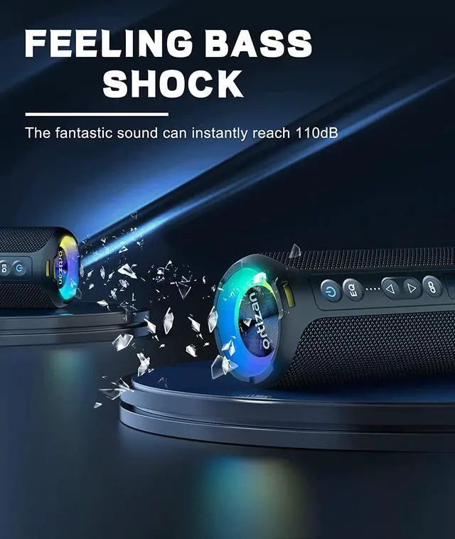 Alt view image 6 of 7 - Bluetooth Speakers, Corn 40W Loud Stereo Portable Wireless Speaker, IPX7 Waterproof Shower Speakers with Deep Bass/LED Light/TF Card/AUX, True Wireless Stereo Speaker for Indoor&Outdoor