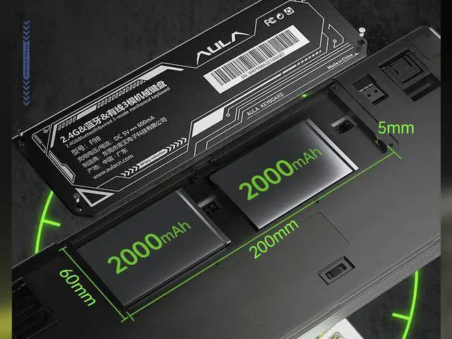 Alt view image 5 of 5 - AULA F98 Wireless Mechanical Keyboard Bluetooth Three-mode Wired Transparent Customized Game hot-swap RGB Backlit 2*2000mAh Battery Ash Wood Switch Summer