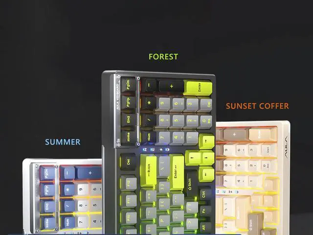 Alt view image 4 of 5 - AULA F98 Wireless Mechanical Keyboard Bluetooth Three-mode Wired Transparent Customized Game hot-swap RGB Backlit 2*2000mAh Battery Ash Wood Switch Summer