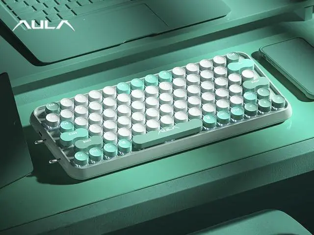 Main image of AULA F3680 Retro Typewriter Mechanical Keyboard Three Mode COnnection Wireless Bluetooth Wired 79 Keys Keyboard For Gaming ,Office, Home, 1500mAh, Anti Ghosting Blue Switch Green