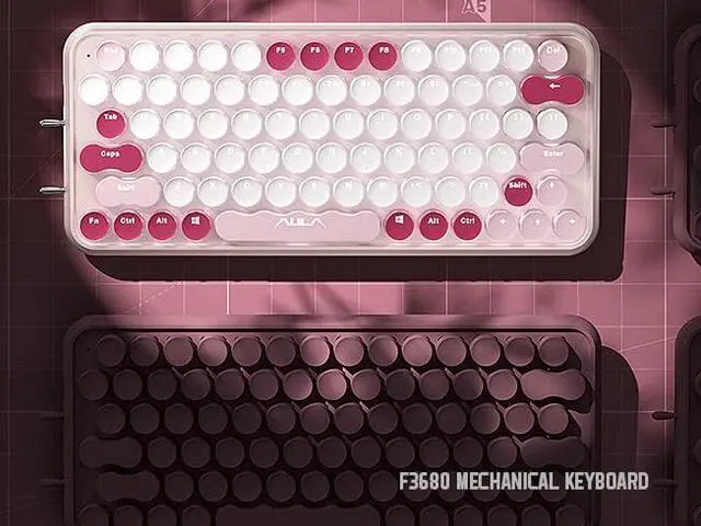 Alt view image 3 of 4 - AULA F3680 Retro Typewriter Mechanical Keyboard Three Mode COnnection Wireless Bluetooth Wired 79 Keys Keyboard For Gaming ,Office, Home, 1500mAh, Anti Ghosting Red Switch Red