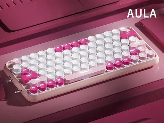 Main image of AULA F3680 Retro Typewriter Mechanical Keyboard Three Mode COnnection Wireless Bluetooth Wired 79 Keys Keyboard For Gaming ,Office, Home, 1500mAh, Anti Ghosting Red Switch Red