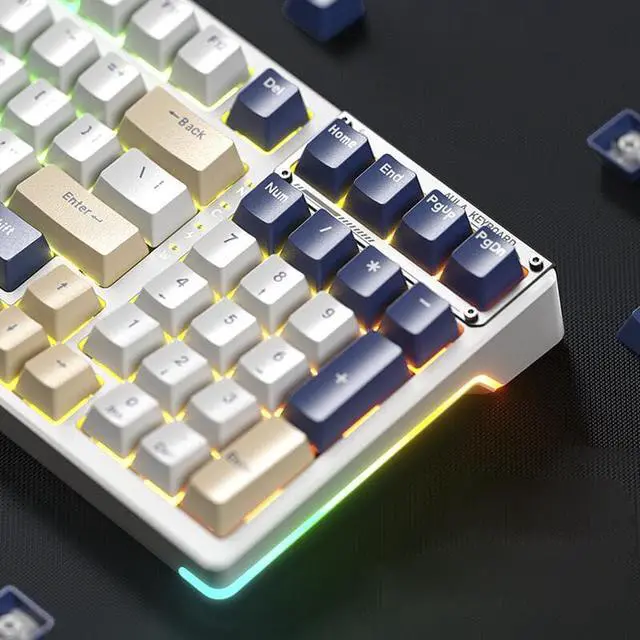 Alt view image 3 of 5 - AULA F98 Wireless Mechanical Keyboard Bluetooth Three-mode Wired Transparent Customized Game hot-swap RGB Backlit 2*2000mAh Battery Ash Wood Switch Summer