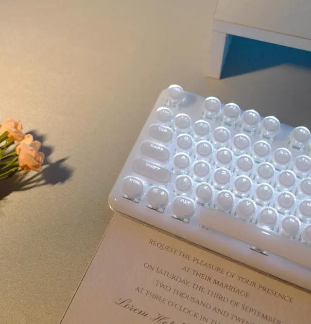 Alt view image 4 of 6 - Corn Gaming Keyboard with Retro Punk Typewriter Style. Blue Switch, Stylish White Backlight and White Mechanical Keyboard, Wired USB-A. for Game and Work.