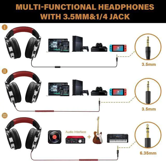 Alt view image 4 of 6 - Corn Over Ear Headphones for Women and Girls, Wired Bass Stereo Sound Headsets with Share Port and 50mm Driver Rose Gold Headsets with Mic for PC Phone Laptop Guitar Piano Mp3/4 Tablet (Red)