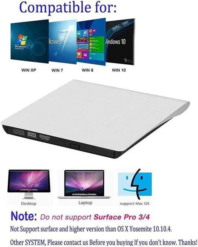 Alt view image 2 of 6 - Corn USB 3.0 DVD-RW DVD-ROM CD-RW Read Writer Burner External Drive for PC Laptop