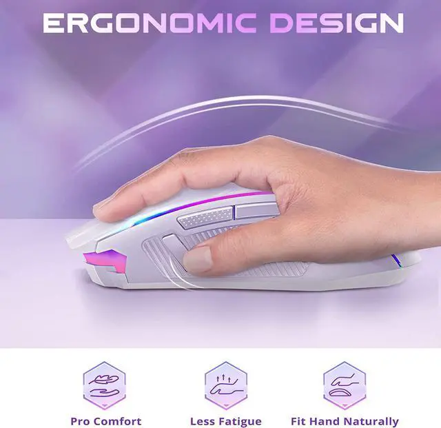 Alt view image 6 of 7 - Redragon Wireless Gaming Mouse with RGB Backlit, 8000 DPI, Mouse Gaming with Fire Button, Macro Editing Programmable Mouse Gamer,70Hrs for Windows/Mac, Rechargeable, White, M910-WS