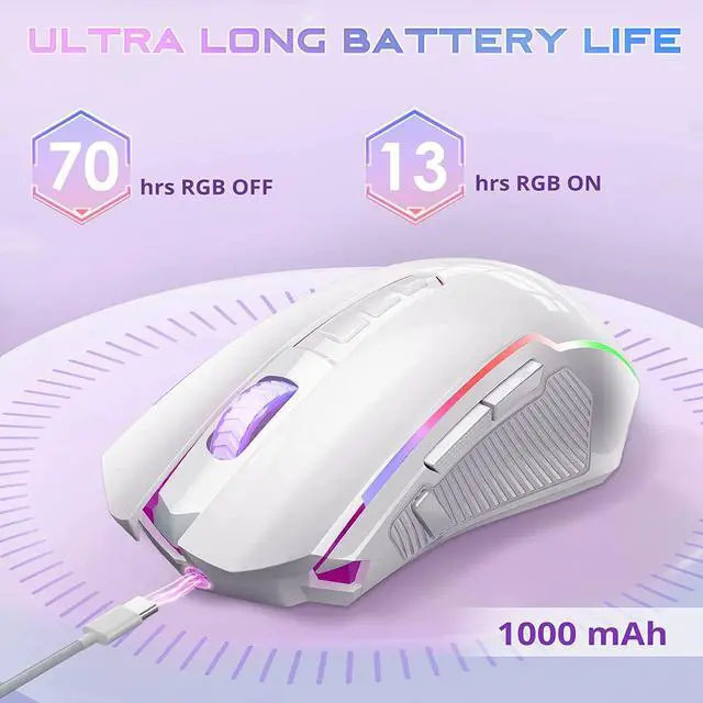 Alt view image 5 of 7 - Redragon Wireless Gaming Mouse with RGB Backlit, 8000 DPI, Mouse Gaming with Fire Button, Macro Editing Programmable Mouse Gamer,70Hrs for Windows/Mac, Rechargeable, White, M910-WS