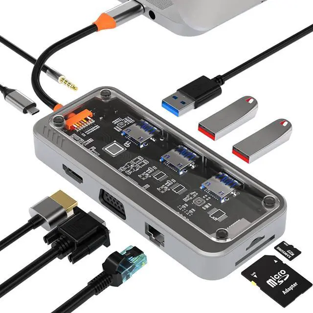 Main image of Upgraded USB C Hub Multiport Adapter,USB C Laptop Docking Stations for Dell MacBook HP Surface,10-in-1 USB-C Dock to 4K HDMI Adapters for Dual Monitors,USB3.0 2.0 Ports,100W PD Charging,VGA,RJ45,Audio