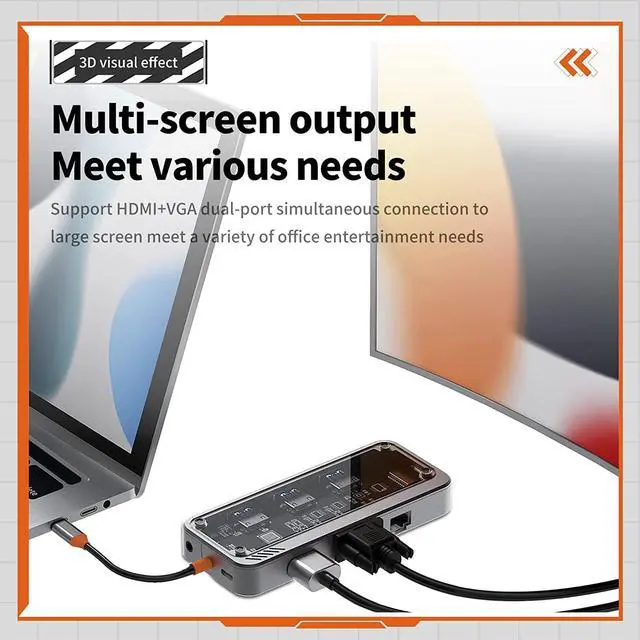 Alt view image 7 of 7 - Upgraded USB C Hub Multiport Adapter,USB C Laptop Docking Stations for Dell MacBook HP Surface,10-in-1 USB-C Dock to 4K HDMI Adapters for Dual Monitors,USB3.0 2.0 Ports,100W PD Charging,VGA,RJ45,Audio
