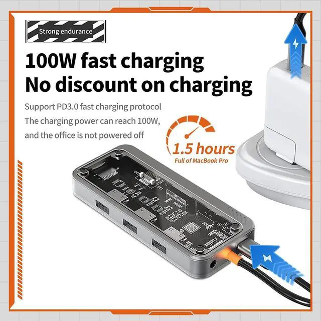 Alt view image 4 of 7 - Upgraded USB C Hub Multiport Adapter,USB C Laptop Docking Stations for Dell MacBook HP Surface,10-in-1 USB-C Dock to 4K HDMI Adapters for Dual Monitors,USB3.0 2.0 Ports,100W PD Charging,VGA,RJ45,Audio