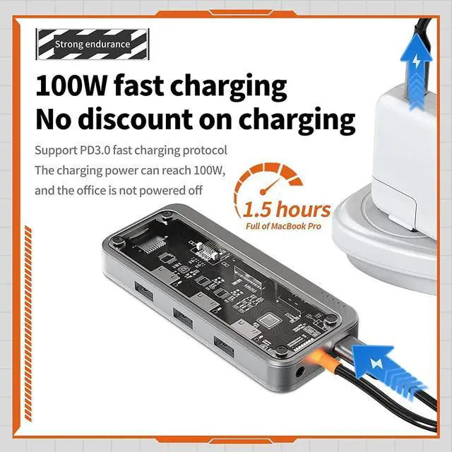 Alt view image 4 of 7 - Upgraded USB C Hub Multiport Adapter,USB C Laptop Docking Stations for Dell MacBook HP Surface,10-in-1 USB-C Dock to 4K HDMI Adapters for Dual Monitors,USB3.0 2.0 Ports,100W PD Charging,VGA,RJ45,Audio